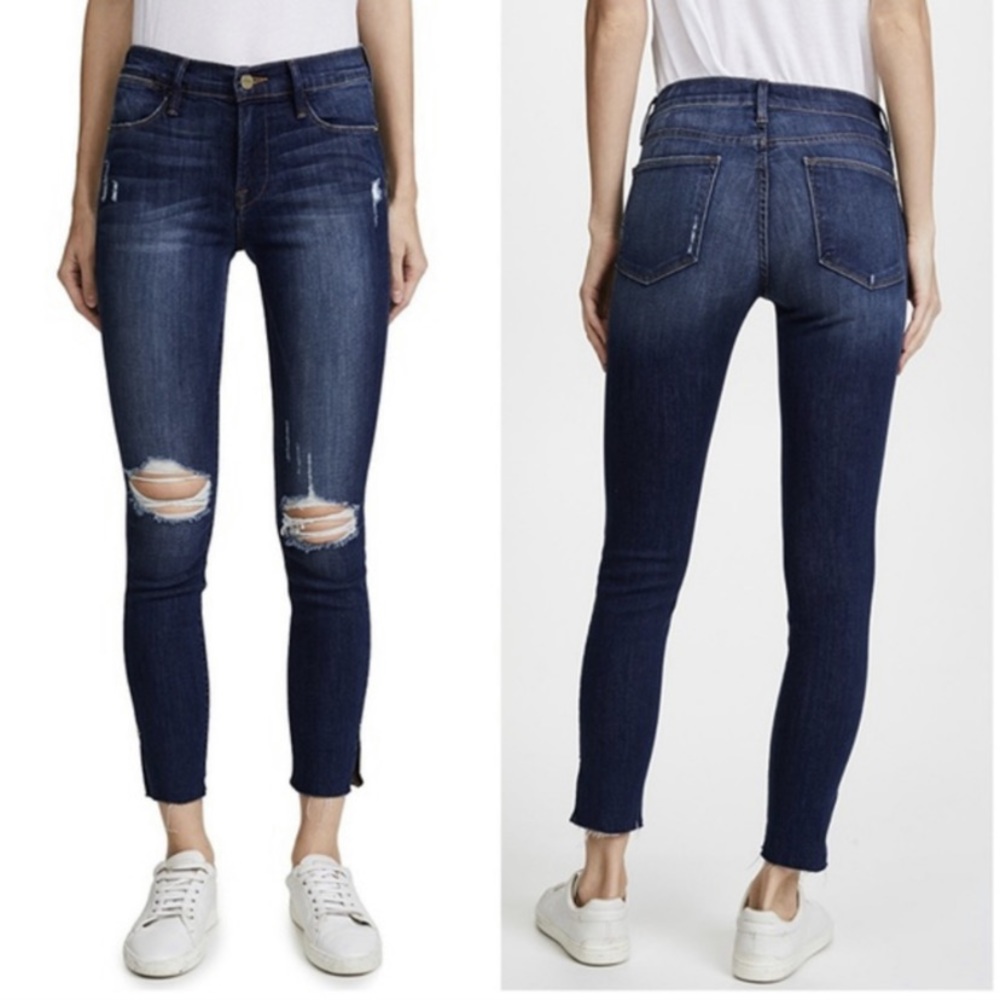 Frame Denim Le Skinny de Jeanne Distressed Jeans